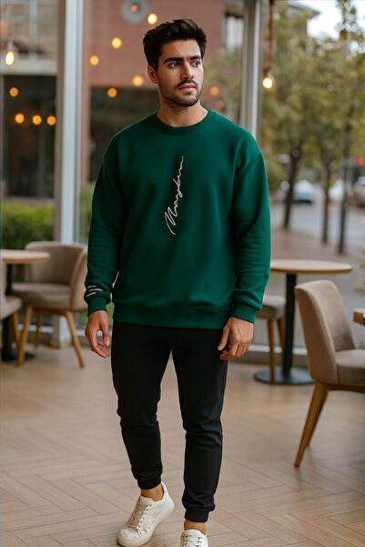 UNCİA OUTDOORS vengeance never baskılı oversize unisex bisiklet yaka sweatşhirt