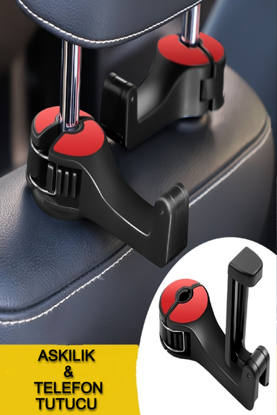 Ecuy Araba Koltuk Arkası Kanca Askılık ve Telefon Tutucu Pratik Araç İçi Orga...
