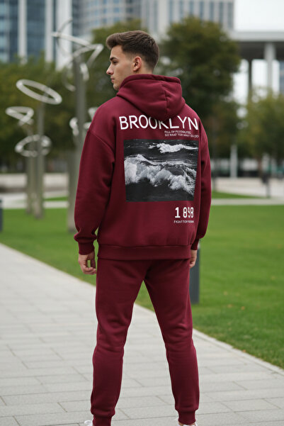 UNCİA OUTDOORS Vengeance Burgundy Hooded Oversize Unisex Sweatshirt