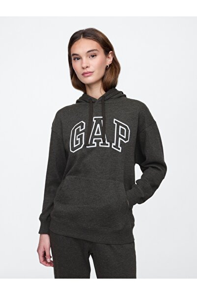GAP Kadın Koyu Gri Logo Fleece Sweatshirt