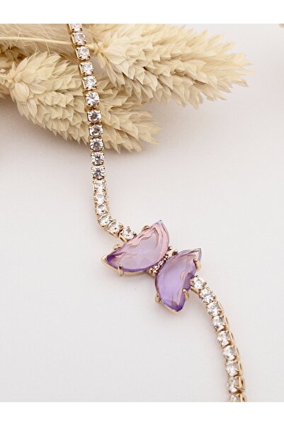 Siya Silver Butterfly Model Round Stone Waterway Women's Bracelet - Gold Color