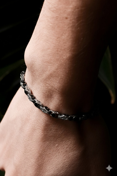 Ricco Jewellery 925 Ayar Gümüş Oniks Taşlı Old Money Oksitli Bileklik