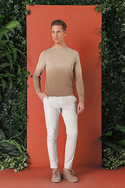 Efor Slim Fit Degrade Desen Bisiklet Yaka Bej Triko Tr 866