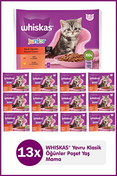 Whiskas Junior Yavru Klasik Öğünler Sığırlı Tavuklu 4X85 Gr(13 Adet)