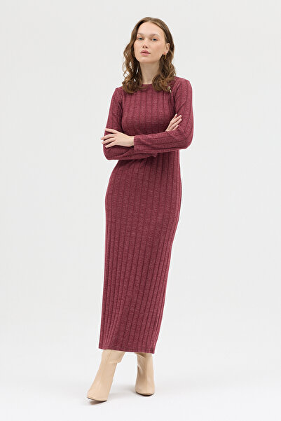 Rays Rochie lungă din tricot cu detaliu cu nasturi pe umăr, roșu vișiniu 8154A