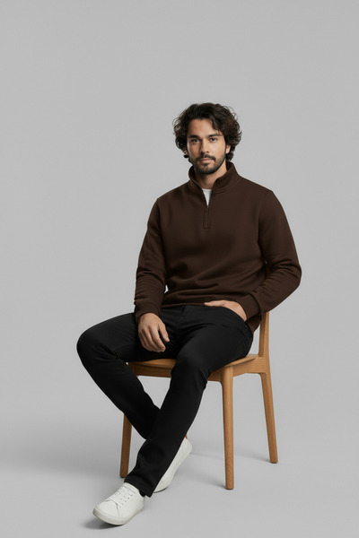 Thestiluxe Суичър с 3 прежди с половин цип и яка