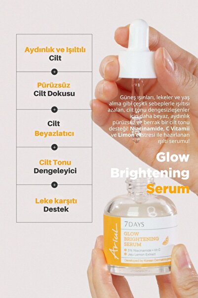 Ariul 7 days Glow Brightening Serum 20ml - & Ton Eşitleyici %5 Niasinamid Vegan Serum