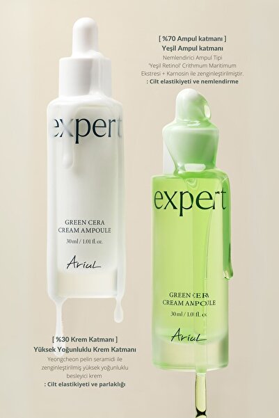Ariul Expert Green Cera Cream Ampoule 30ml-Elastikiyet Cilt Bariyeri Onarıcı Seramid&Retinol Vegan Ampul