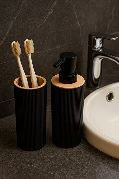 ARVALE Σετ μπάνιου Quardi Μοντέρνο ριγέ - Κάδος 7 λίτρων Σετ κάδος απορριμμάτων μπάνιου 4 τεμαχίων