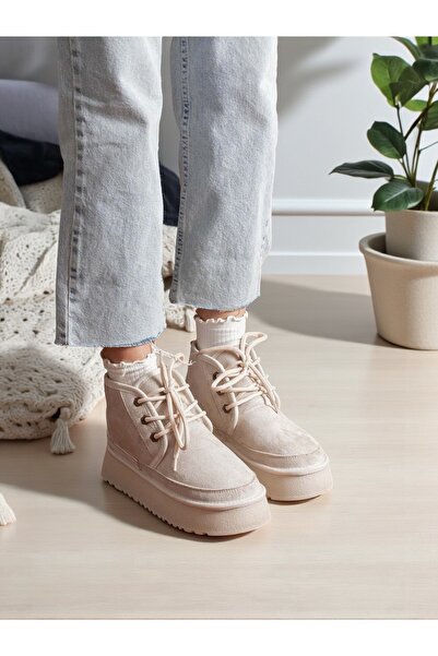 Jarrox Άνετα καθημερινά γυναικεία μποτάκια Molly Furry Lace-Up Light Flat Poly Sole
