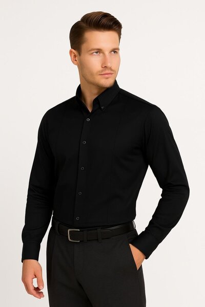 Efor GK 691 Slim Fit Siyah Klasik Gömlek