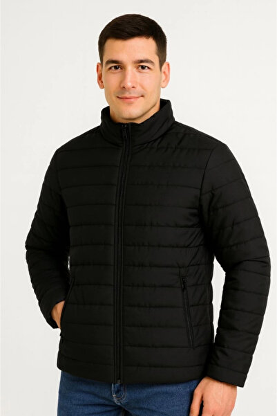 Genel Markalar Erkek Bomber Mont Ceket – Su İtici Kumaş, Kapitone Astarlı, Fermuarlı, Kışlık - Siyah