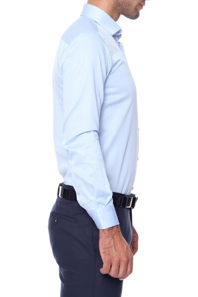Efor Slim Fit Klasik Yaka Pamuk Saten Uzun Kol Açık Mavi Gömlek Gk 214