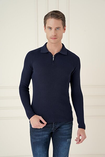 Efor Tr 878 Triko Slim Fit Lacivert Basic