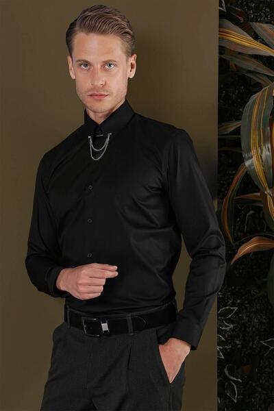 Efor GK 704 Slim Fit Siyah Klasik Gömlek