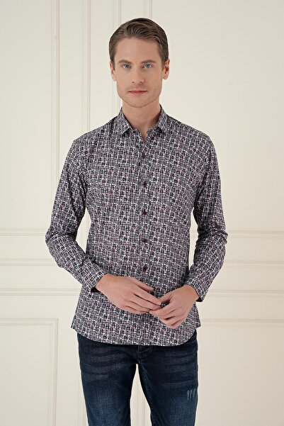 Efor Slim Fit Baskılı %100 Pamuk Spor Gri Gömlek G 1586