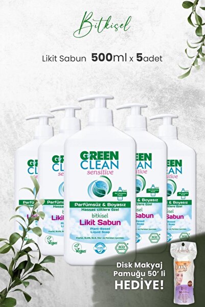 Green Clean U Green Clean Organik Kokusuz Likit Sensitive Sabun 500 ML x 5 Ad...