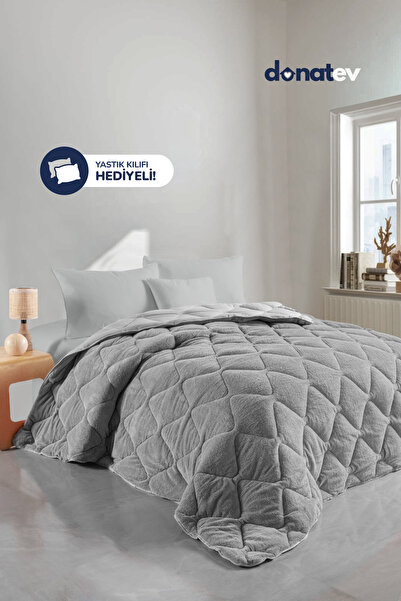 DONATEV Double Wellsoft Gray Quilt Set with Gift 195 X 215