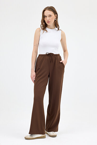 Rays Smeđe elastične pantalone za žene Široke nogavice 8194A