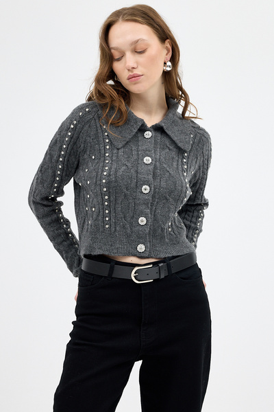 Rays 7265 Кардиган с копчета от камък, антрацит