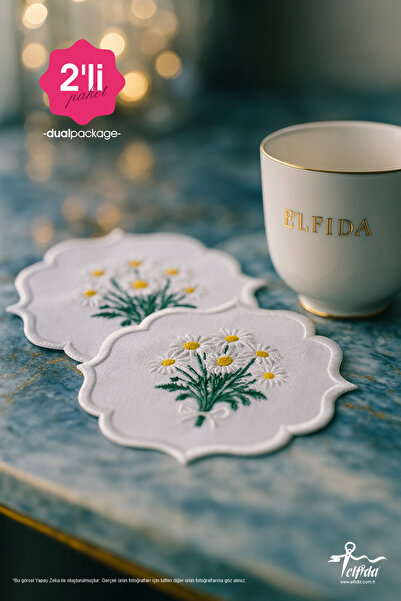 ELFİDA مناديل تقديم فاخرة مطرزة لتقديم القهوة في الحفلات - باقة ديزي (قطعتان)