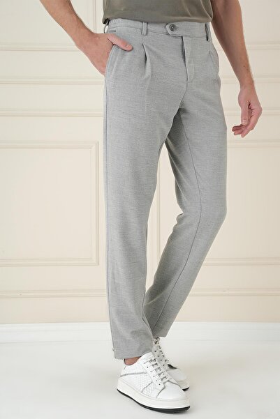 Efor Comfort Fit Gofre Dokulu Beli Lastikli Pileli Gri Jogger Pantolon P 1174