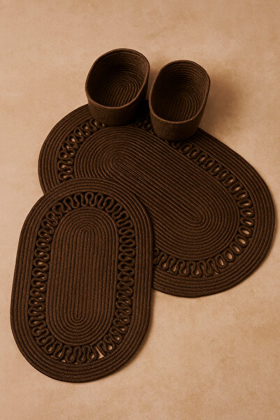 MaVaux Terra 4-Piece Bathroom Set – 2 Oval Mats & 2 Oval Baskets, Natural Rope Weaving, Handmade - Premium