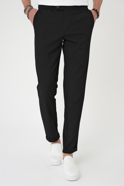 Efor Comfort Fit Gofre Dokulu Beli Lastikli Siyah Jogger Pantolon P 1177