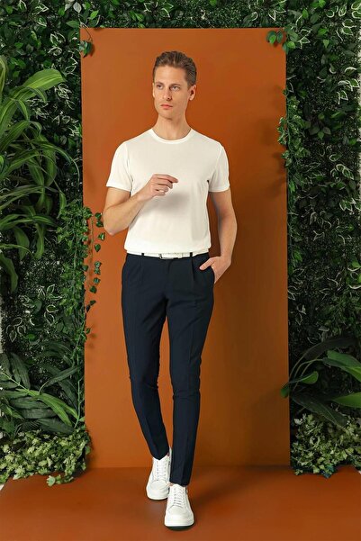 Efor Comfort Fit Gofre Kumaş Pileli Pamuk Casual Lacivert Pantolon P 1148