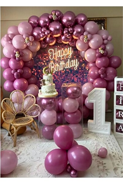 Parti Düşleri 38 - 100'lü WİLD BERRY- DUSTY ROSE - MİRROR PİNK BALON ZİNCİRİ