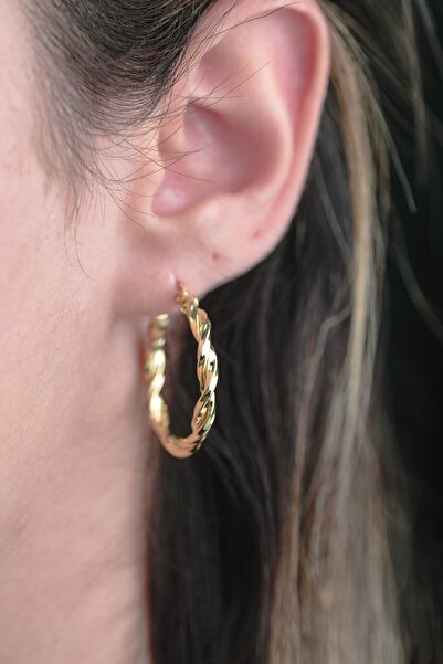 Siya Silver 925 Ayar Altın Kaplama Burgu Gümüş Şarnel Küpe-2,5 Cm