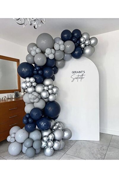 Parti Düşleri 43 - Navy - Gümüş - Gri 100'lü Balon Zincir Seti