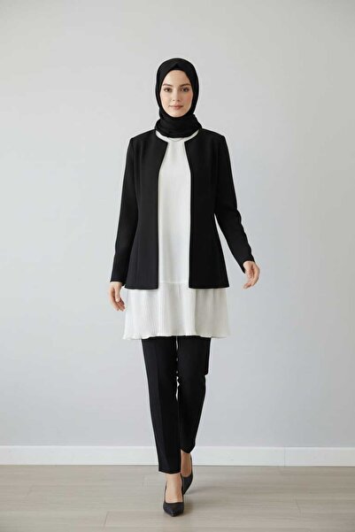 Modabenna Pleated Ecru Women's Hijab Shirt Pleated Pleated Tunic Underwear Sıfırkol Sleeveless White