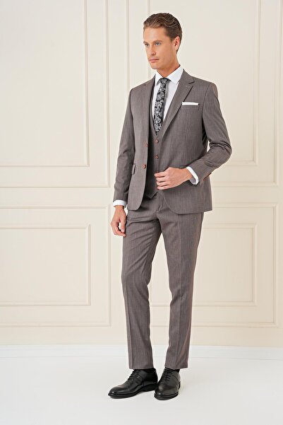 Efor Slim Fit Esnek Yelekli Klasik Vizon Takım Elbise Tk 897