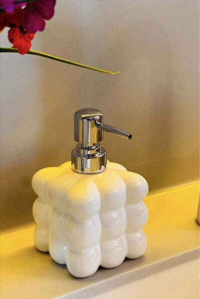 MAKRİ HOME Seramik Üzüm Sabunluk 350 ml – 9x9x15(Y) cm, Siyah Beyaz