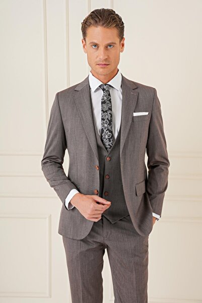 Efor Slim Fit Esnek Yelekli Klasik Vizon Takım Elbise Tk 897