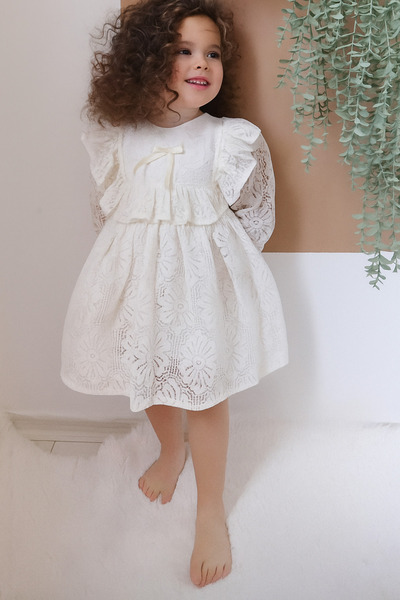 Bilge Trend KIZ ÇOCUK ROBADAN FIRFIRLI BEYAZ DANTEL ELBİSE, DOĞUM GÜNÜ, DÜĞÜN , BAYRAMLIK, PARTİ ELBİSESİ