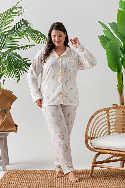nisaNCa Long Sleeve Shirt Collar Women's Pinterest Pajama Set - Seasonal Women's Pajamas- Plus Size Range