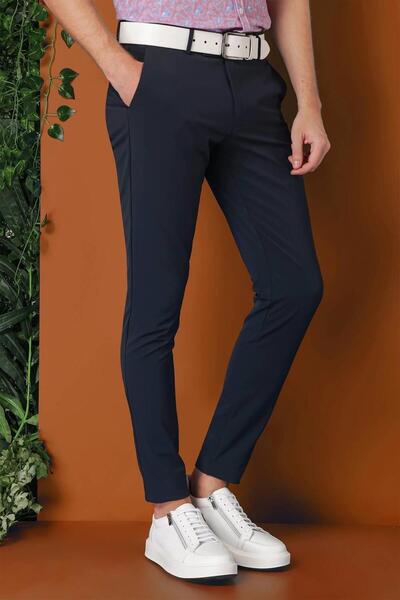 Efor Slim Fit Yan Cepli Düz Esnek Casual Lacivert Pantolon P 1144