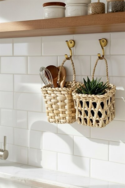 afralya home Çok Amaçlı Sepet 2'li Sepet / Askı Sepet Dekoratif Hasır Sepet /...