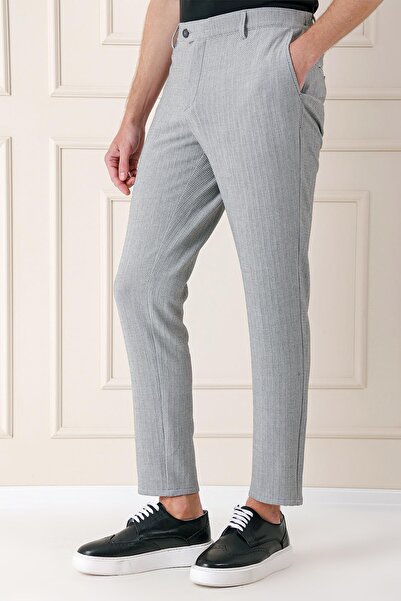 Efor Comfort Fit Beli Lastikli Balıksırtı Dokuma Casual Gri Pantolon P 1155
