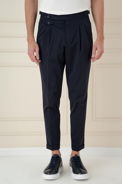 Efor Comfort Fit Beli Tokalı Çift Pileli Lacivert Jogger Pantolon P 1172