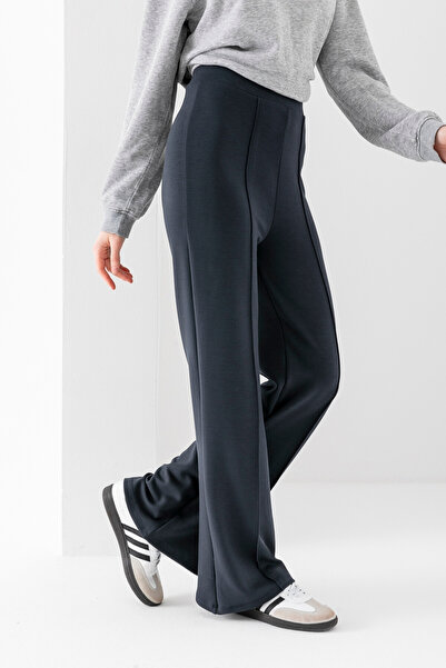 Alos Kadın Füme Modal Bol Paça Çımalı Yüksek Bel Yumuşak Dokulu Beli Lastikli Likralı Pantolon