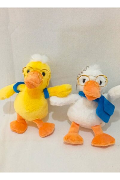 Pufline Çantalı, Gözlüklü Peluş Ördek Anahtarlık ve Çanta Süsü 16 cm