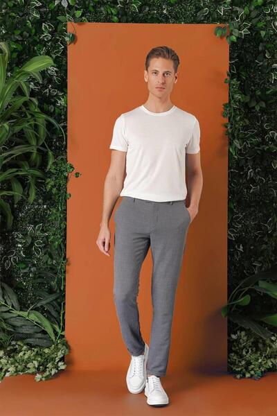 Efor Comfort Fit Beli Lastikli Pötikareli Casual Füme Pantolon P 1149