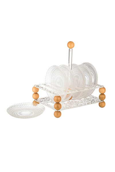 Dania Set of 6 glass dishes for desserts, nuts, and all occasions, with acrylic stand and gold-colored balls, size 15.