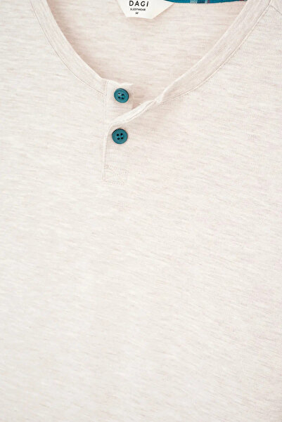 Eros Bej Melanj Yarım Patlı Uzun Kollu Ekose Pantolonlu Pijama Takımı