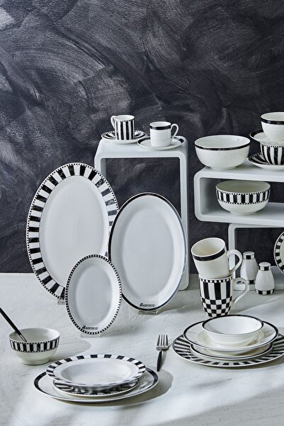 Karaca Checkered Small Porcelain Boat Plate 20 cm Htcshp 1005813