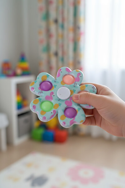 hak-iş oyuncak 5 Parmak Baskılı Desenli Pop It Stres Çarkı - Stres Çarklı Renkli Pop İt