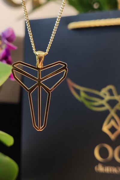 od Diamond 925 Ayar Gümüş Altın Kaplama Kobe Bryant Sembol Origami Kolye